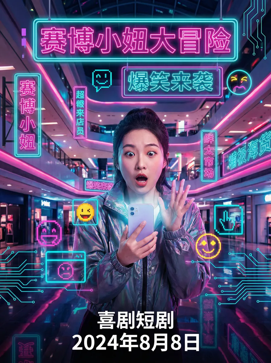 窒息视频 搞笑喜剧短剧 - 赛博小妞大冒险海报